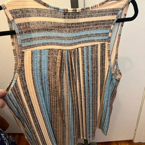 W5 Women's Striped Sleeveless Top - Blue and Brown - Picture 4 of 4